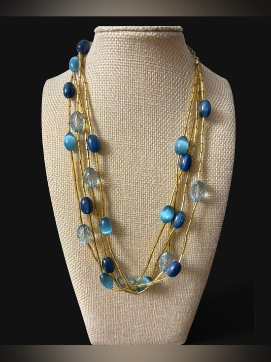 Vintage Jewelry - VTG Unbranded Multi Strand Blue Cat Eye Bead Necklace